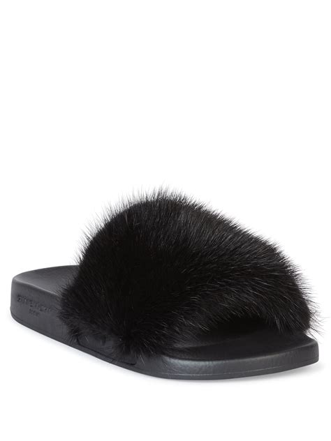 givenchy fur slides black|givenchy slides on sale.